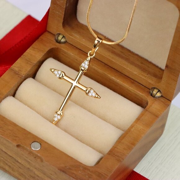 "Rose Gold Cross Pendant with Crystal Accents and Sleek Design, XPPT1863 - Picture 8 of 12